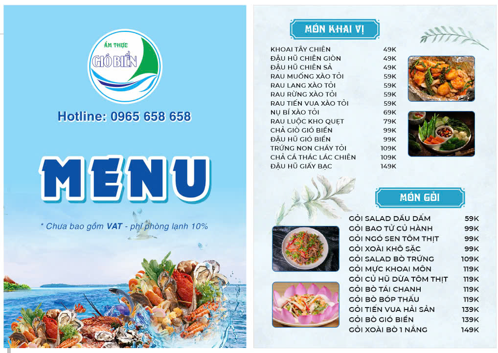 Menu Nhà Hàng Hải Sản Gió Biển